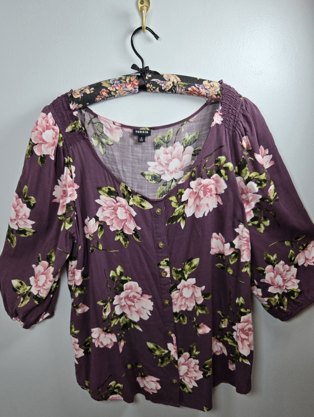 Floral  Romantic & Whimsical Boho Chic Cottage Scoop Neck Plus Size 2 Torrid Top